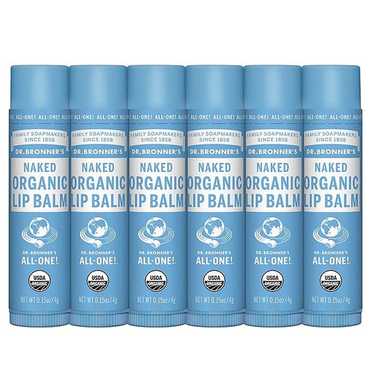 Dr. Bronner’s Organic Lip Balm 6-Pack (.15oz) Natural, Moisturizing, Petroleum-Free Lip Moisturizer with Beeswax & Avocado Oil for Dry Lips, Men & Women - Unscented