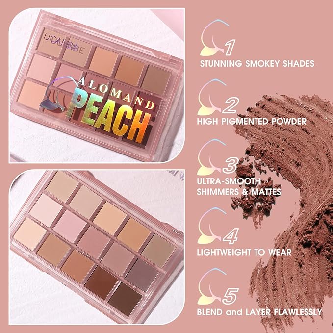 UCANBE Neutral Matte Eyeshadow Palette, 15 Colors Nude Taupe Rose Brown Eye Makeup Pallet, Natural Warm Tone High Pigmented Blendable & Buildable Sombras De Ojos Gift Kit