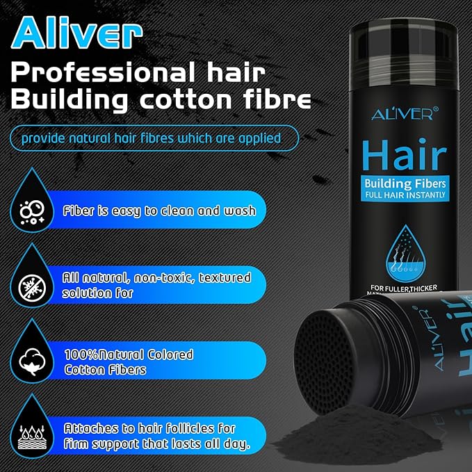 ALIVER Hair Fibers for Thinning Hair for Women & Men, Extra Spray Applicator, Black, 27.5 Gr Hair Powder Bald Spot Cover Up, Instantly Hair Filler, Undetected & Natural