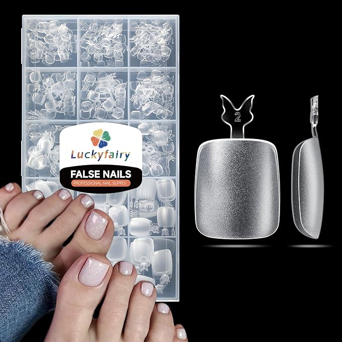 Toe Nails - Big Wide Squoval, Full Cover Matte, Soft Gel, Square & Round, Clear Gel, Soak Off - 360pcs, 15 Sizes, DIY Salon