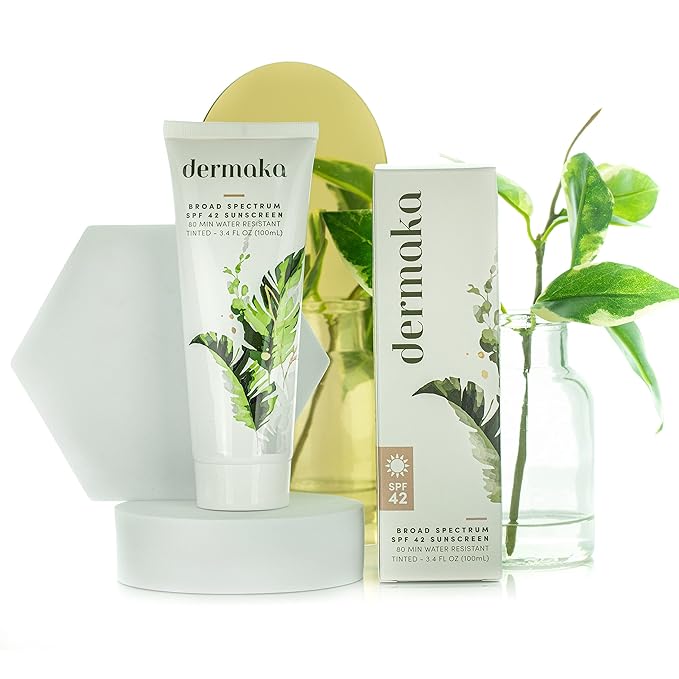 Dermaka Sunscreen SPF 42 for Face & Body – 2-in-1 Lightly Tinted Mineral Sunscreen with Zinc Oxide & Titanium Dioxide – Skin Soothing, Water-Resistant 80 Min, 3.4 oz