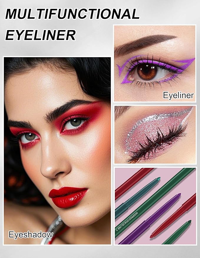 4PCS Dark Red Eyeliner Pencil, Eye Liner Pencils, Waterproof Smudge Proof Long-lasting, High-Pigmented Colorful Eye Liner Pencils, Retractable Eyeliner