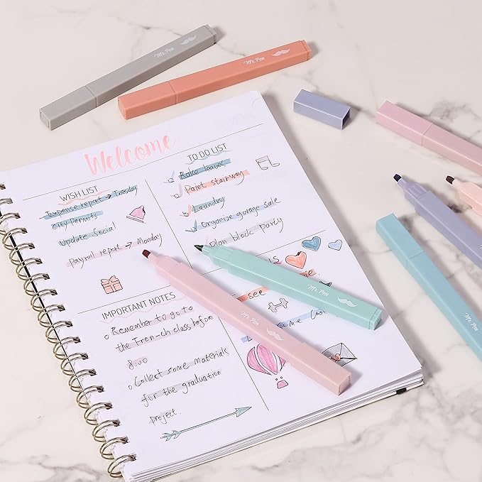 Mr. Pen- Aesthetic Cute Highlighters, 8 pcs, Chisel Tip, Earthy Colors, Assorted Colors,No Bleed Bible Pastel Highlighter Set