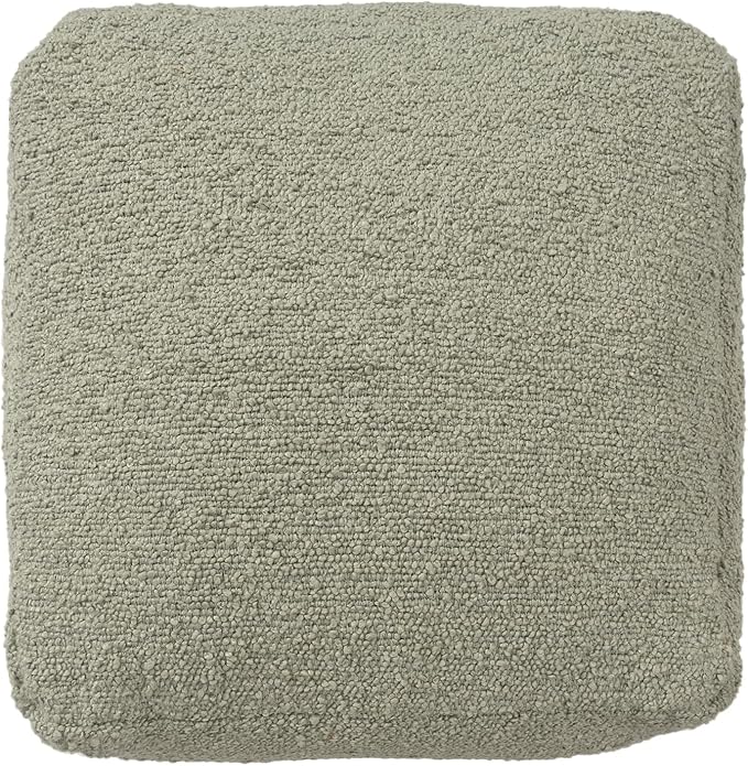 L. R. Resources, Inc. LR Home Handmade Contemporary Solid Boucle Indoor Medium Pouf Ottoman, Green | Cube for Living Room, Bedroom & Dorm Decor | 18 x 18 x 18 Stuffed Ottoman for Seating