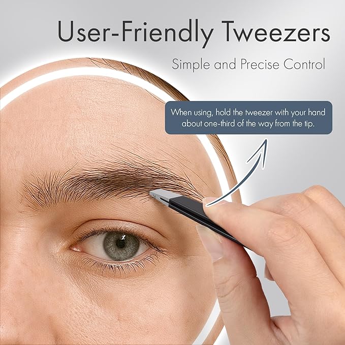 Tweezers for Women Facial Hair, Slant & Point Tip 2 Pack Eyebrow Tweezers for Men, Professional Tweezer Set Stainless Steel Precision Tweezers for Eyebrows, Splinter, Ingrown Hair Removal