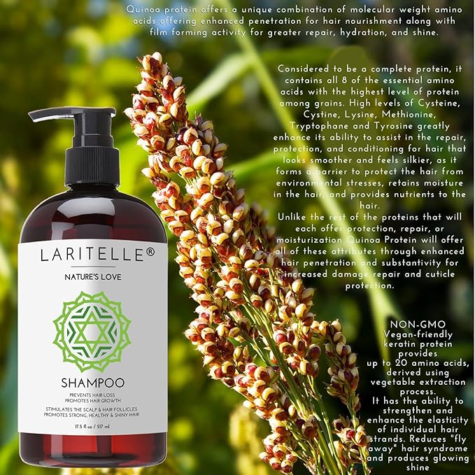 Laritelle Nature’s Love Organic Shampoo – 17.5 oz – Anti-Thinning Hair Growth, Rich Botanical Hydrosols & Keratin • Color Safe • Made in California