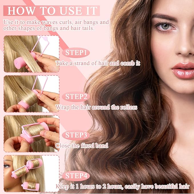 Geyoga 18 Pieces Sponge Hair Rollers Large Soft Foam Hair Styling Curlers Large Size Hairdressing Curlers for Women(1.4 x 2.6 Inches,Pink)