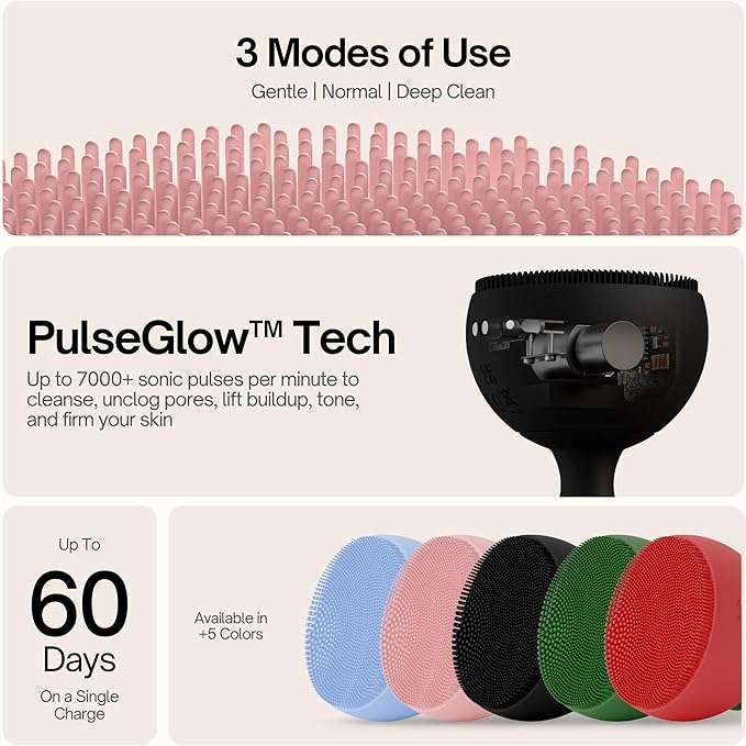 Palm Face Clean Pro⁺ - Electric Face Scrubber for Acne - IPX7 Waterproof and Rechargeable Silicon Face Exfoliator with Slip-Free Grip, 3 Speed Setting - Free from phthalates - Cherry