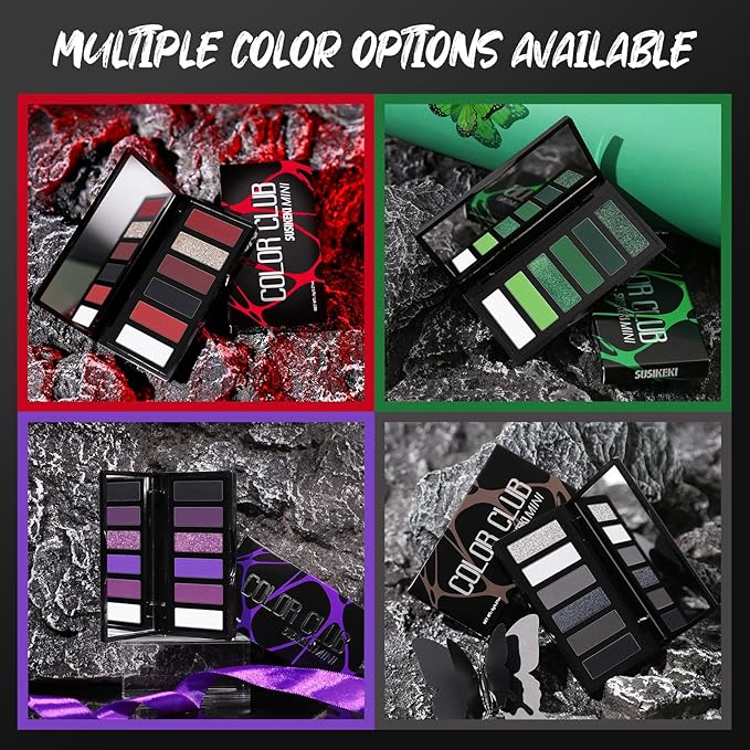 Red Eyeshadow Palette with Mirror Sliver Red Black Tones Matte Shimmer 6 Colors Mini Eye Shadow Pallet Travel Size Highly Pigmented for Joker Vampire Clown Goth Halloween Christmas Makeup
