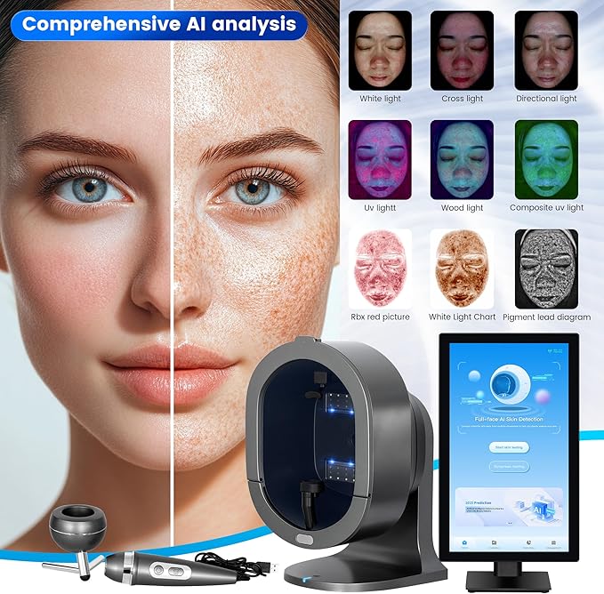 21.5 inch HD Mirror Screen AI Facial Skin Analysis Machine with Scalp Skin Detection 3D Scanner 36 Million Industrial-Grade Pixels 9 Spectral Lights Intelligent for Beauty Salons Skin Care (Grey)