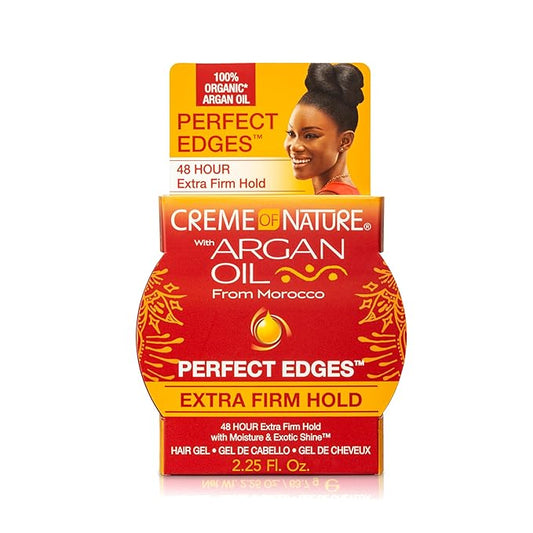 Creme of Nature with Argan Oil From Morocco Perfect Edges Hair Gel, 24 Hour Hold with Moisture and Exotic Shine, Extra Firm Hold, 2.25 Oz (Pack of 1)