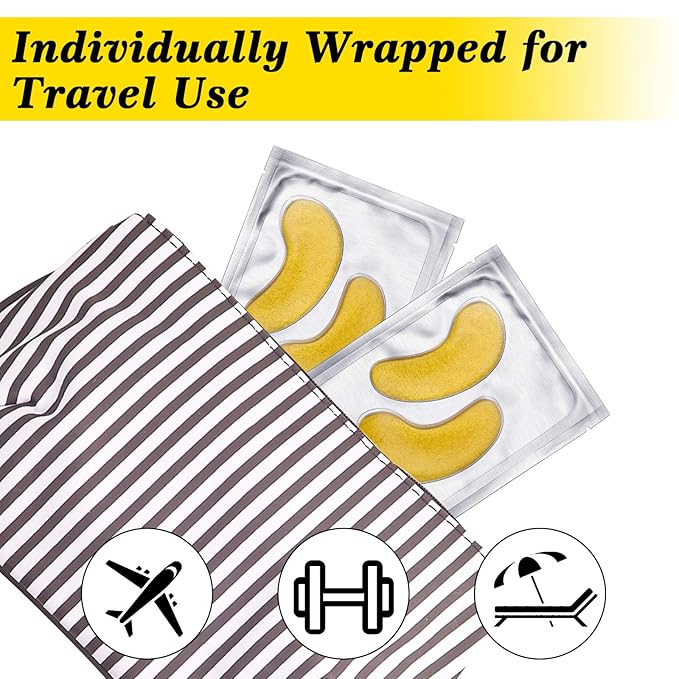 24K Gold Eye Mask, Anti-Aging Hydrolyzed Collagen and Hyaluronic Acid Under Eye Patches for Puffy Eyes & Bags, Dark Circles and Wrinkles, 16 pairs