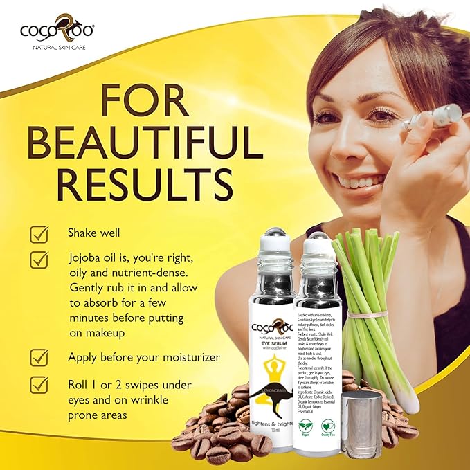 Caffeinated Eye Serum, Nutrient-Dense, 100% Pure, Natural & Vegan (Lemongrass)