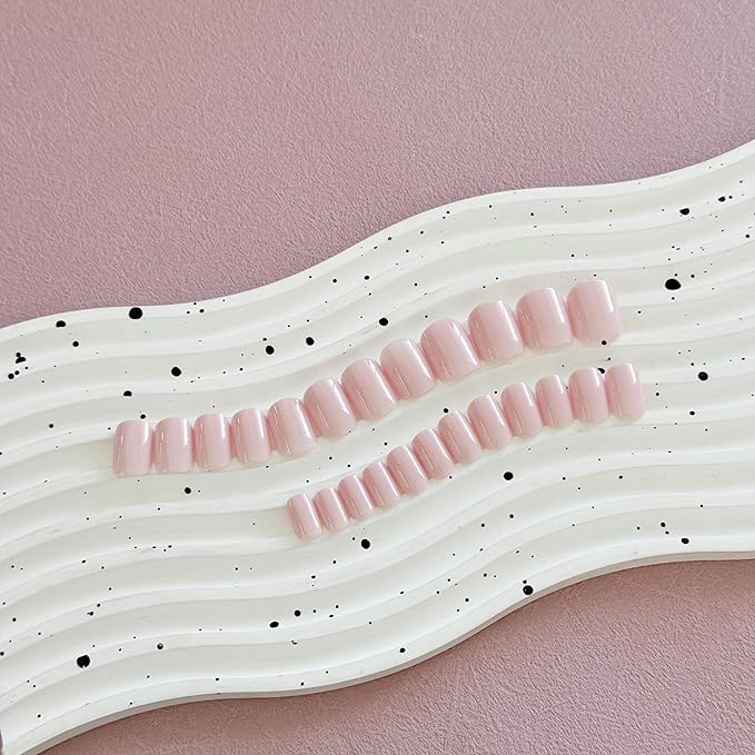 KQueenest Press on Nails Square Light Pink Nails Set,Short Medium Gel Nails Press on Acrylic Nails Pure Color Fake Nails Medium Nails Glue on,False Nails Bright Stick on Nails for Salon Manicure