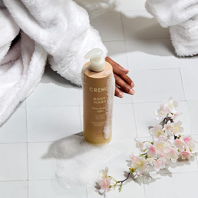 Cremo White Jasmine Amber Skin Moisturizing Body Wash for Women, Notes of White Jasmine, Red Currant, and Sweet Amber, 16 Fl Oz