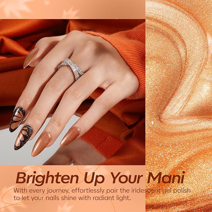 modelones Chameleon Gel Nail Polish Set, 6 Colors Fall Gel Polish Kit Glitter Shimmer Brown Orange Yellow Soak Off LED Nail Lamp Home Gift DIY Salon For Women Girl