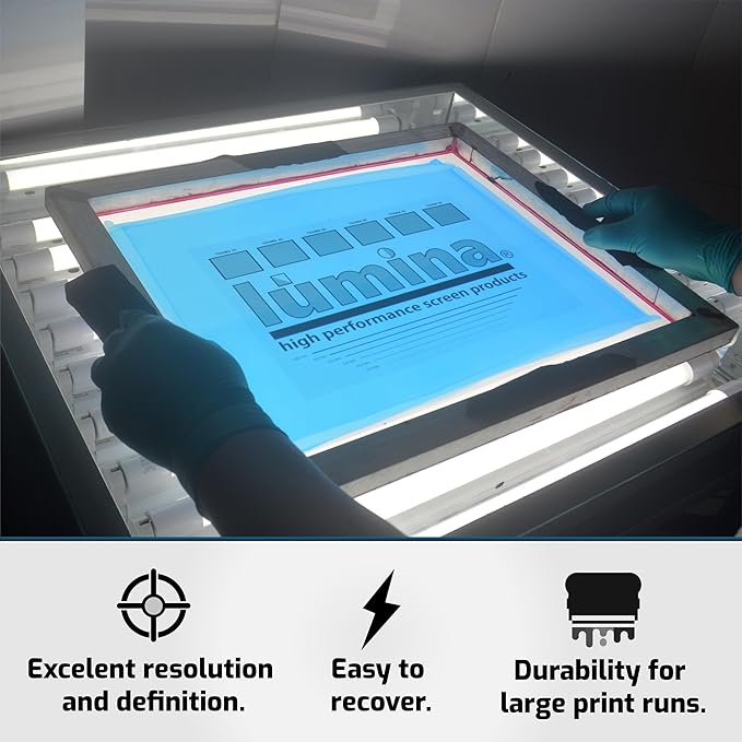 Lumi Omega 7 Blue Screen Emulsion (8 oz.) for Screen Printing Plastisol Ink, Water Based Ink and Discharge Ink - Hybrid SBQ-UV Technology - Screen Printing Supplies.