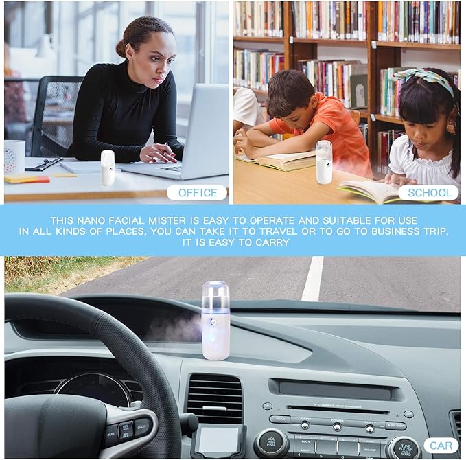 Honoson 2 Nano Facial Mister Sprayer Portable Face Nano Mister for Eyelash Extensions USB Rechargeable 1 oz Handy Skin Care Machine for Face Hydrating, Daily Makeup(White)