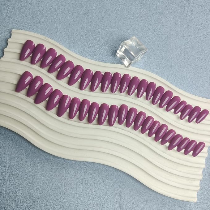 48Pcs Dark Purple Press on Nails Almond Fake Nails Glue on Nails Medium Length Almond Shaped Nails Press ons, Stiletto Nails False Nails for Women, Medium Almond Nails, Thick Natural Acrylic Gel Nails