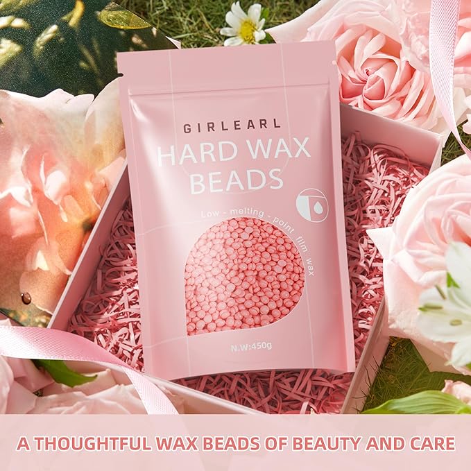 Hard Wax Beads, 1lb Wax Beans for Hair Removal Sensitive Skin with Rose Formula, Perfect for Full Body, Facial, Brazilian Bikini, and Legs at Home Wax Refill for Women Men (pink)