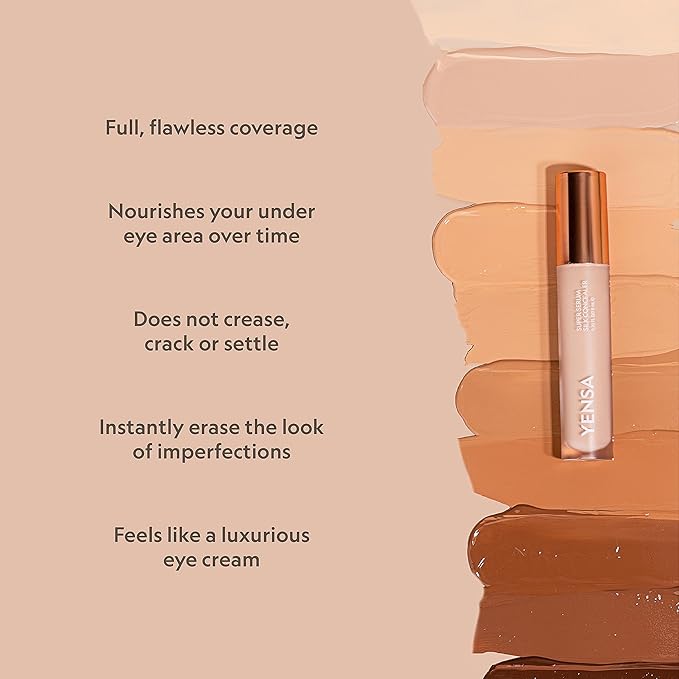 YENSA Super Serum Silk Concealer - Full Coverage Undereye Concealer & Peptides Serum for Face - Enriched with Vitamins C & E, Bakuchiol & Superfoods to Boost Radiance - Tan 2 (0.2 Fl oz)