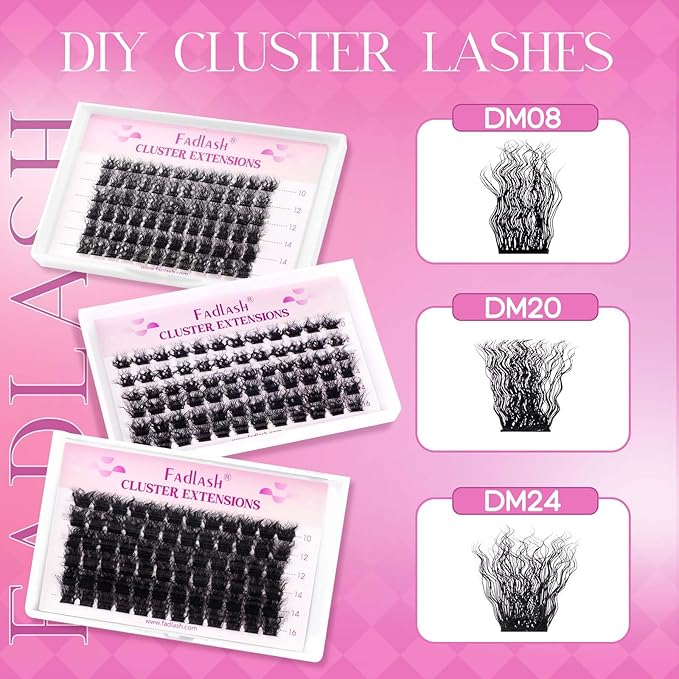 Cluster Lashes D Curl Lash Clusters Wool Curly Wispy Lashes Fluffy Eyelash Clusters Natural Look Thin Band & Soft Individual Lashes Cluster Volume at Home(DM20-D-10-16MIX)