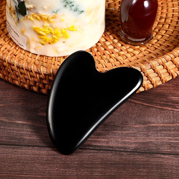 rosenice Gua Sha Facial Tools Black Guasha Tool Gua Sha Jade Stone for Face Skincare Facial Body Tensions Reduce Puffiness Festive Gifts