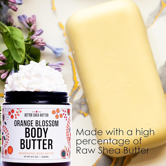 Deep Hydration ORANGE BLOSSOM Body Butter for Dry Skin | Natural Body Lotion for Women with Raw Shea Butter | No Synthetic Fragrances | 8 oz