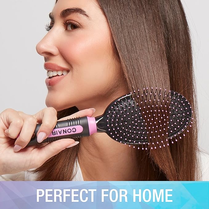 Conair Salon Results Cushion Hairbrush Set - men & women - hairbrushes for all hair types - detangling - features Travel size + Full-size - Pink/Black