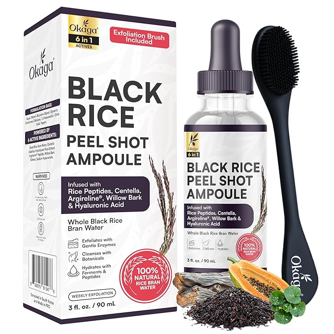 Black Rice Exfoliant Rice Peel Shot Ampoule - Removes Sebum, Dead Skin, Rice Exfoliator for Face - Pore Minimizer and Hydrating Formula for Smooth Radiant Glow, All Skin Types (90 mL)
