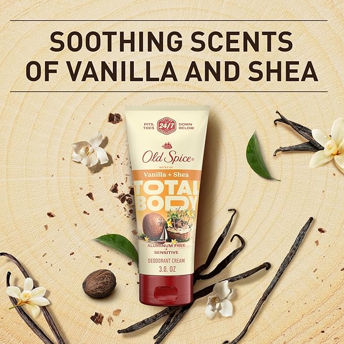 Old Spice Whole Body Deodorant for Men, Total Body Deodorant, Vanilla + Shea, Aluminum Free Deodorant Cream for 24/7 Freshness // Dermatologist Tested Whole Body Deodorant, 3.0 oz