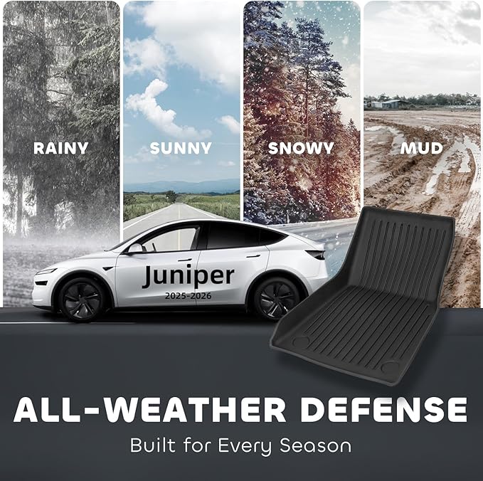 2025 2026 New Tesla Model Y Juniper Floor Mats 5-Seat,All Weather TPE Waterproof Anti-Slip Full Coverage Front & Rear Trunk Interior Accessories Floor Mat,Full Set 6 PCS