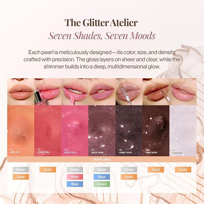 ENTROPY MAKEUP Tulle Lip Gloss, Lightweight 3D Pearl Shimmer, Ultra-Gloss High Shine, Non-Sticky Moisturizing Lip Gloss with Peptide Complex, Slip