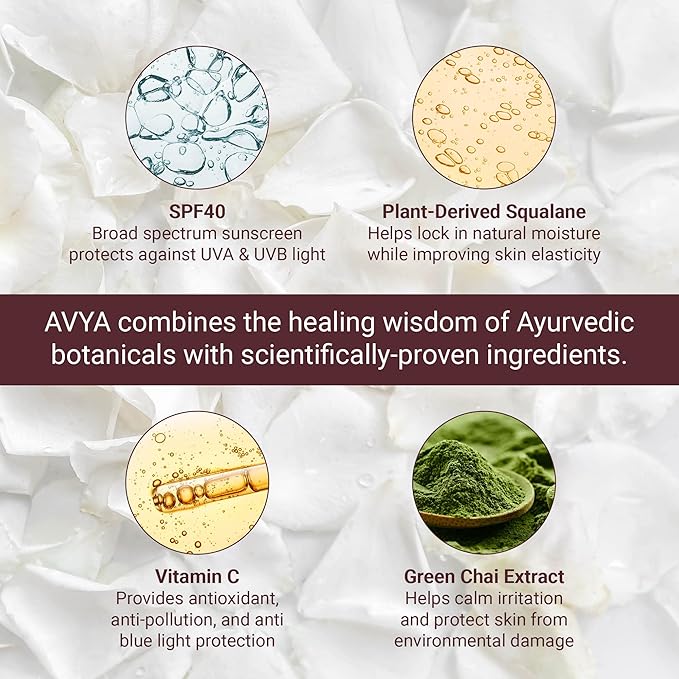 AVYA SPF 40 Sheer Tinted Moisturizer with Hyaluronic Acid & Green Chai – Advanced Ayurvedic Skincare Treatment for Balanced and Brighter Skin/Medium Skintones Shade #2 (1.7oz/50ml)