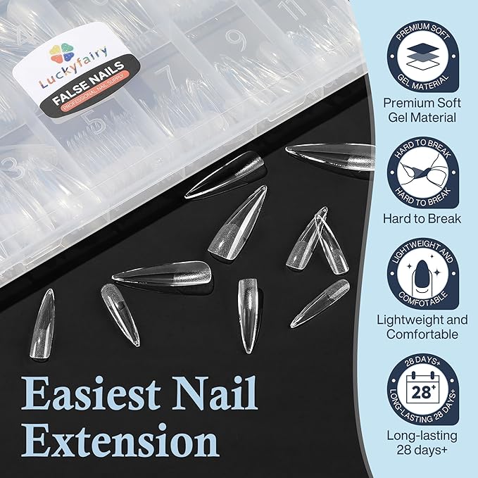 XXL Stiletto Nail Tips 120 Pcs Full Cover Pre-buff Stiletto Gel Press On Nails Flat Tips for Acrylic Nails for Home DIY Nail Extensions 12 Sizes