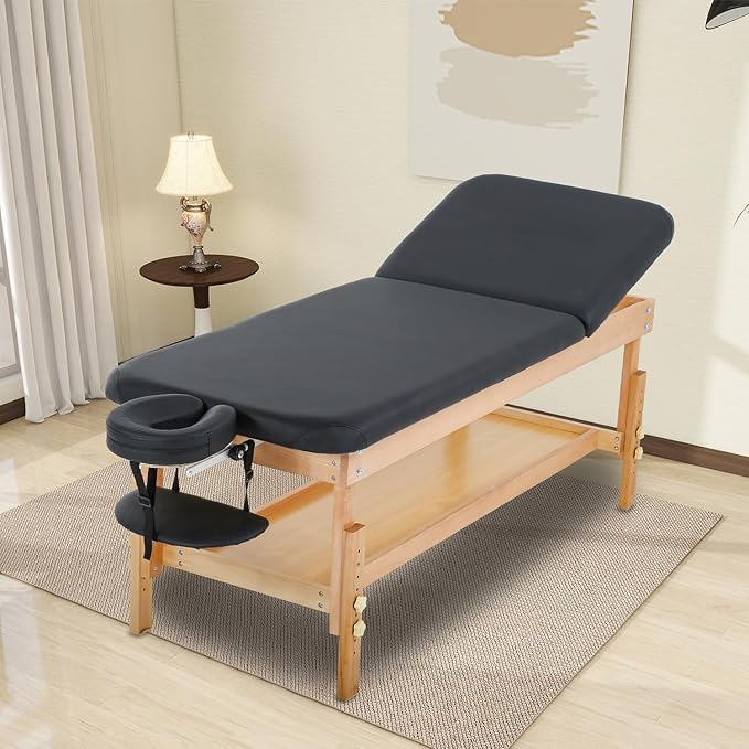 PayLessHere Metal Frame Massage Table Stationary Massage Bed 74" L 28" W 2.5" THK Memory Foam Layer Heavy Duty Stationary Physical Therapy Bed for Spa Footmassage Facial CareSpa Tattoo