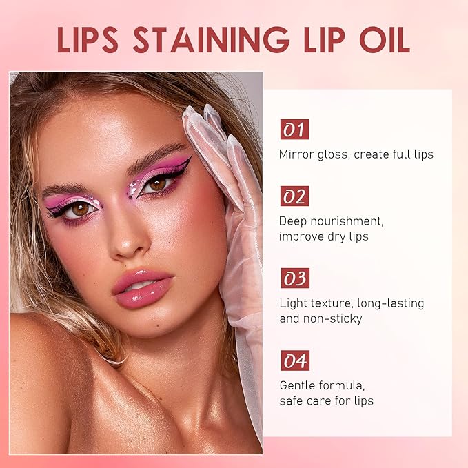 Lips Staining Lip Oil, Lips Staining Long-Lasting Moisturizing Lip Oil,Glossy Lip Stain (LUCKY LOTUS)