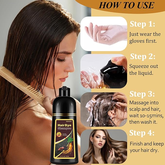 Instant Coffee Hair Dye Shampoo for Gray Hair 3 in 1, Natural Hair Color Shampoo for Women Men Brown Colors in 10-15 mins, 100% Coverage Long Lasting Brown Hair Dye 17.5 Fl Oz