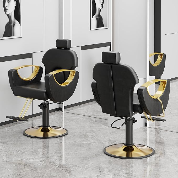Barber Chair, Reclining Hair Salon Chair, 360 Degrees Swivel Styling Chair, Height Adjustable Hydraulic Shampoo Chairs, Spa Equipment (Black)