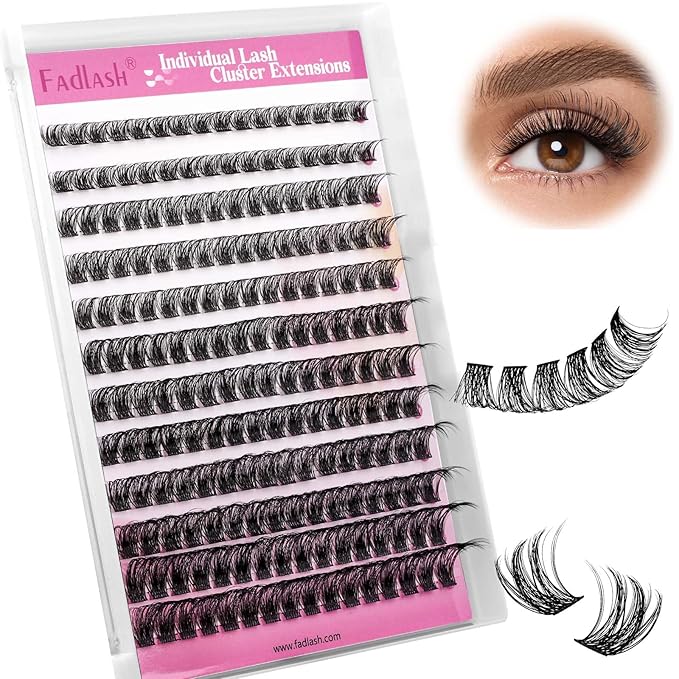 FADLASH Lash Clusters Volume Fluffy Lash Clusters 8-16mm Waterproof Lashes Clusters Comfortable Cluster Lashes DIY Reusable Cluster Eyelash Extensions for Beginners at Home