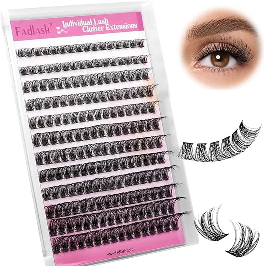 FADLASH Lash Clusters Volume Fluffy Lash Clusters 8-16mm Waterproof Lashes Clusters Comfortable Cluster Lashes DIY Reusable Cluster Eyelash Extensions for Beginners at Home