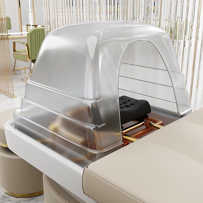 Olela Head Spa Bed, Head Spa Equipment with Water Circulation & Steam Fumigation, Spa Shampoo Bed with ABS Basin, Professional Massage Table with PU Leather for Barbershop, Salon, Massage