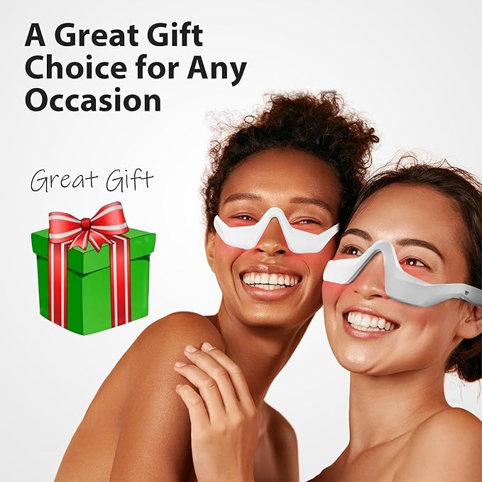 Under Eyes Red Light Therapy Glasses, Microcurrent Eye Face Massager Red Light Beauty Device with 4 Modes, Relieve Dark Circle, Eye Bag and Wrinkle Treatment Device