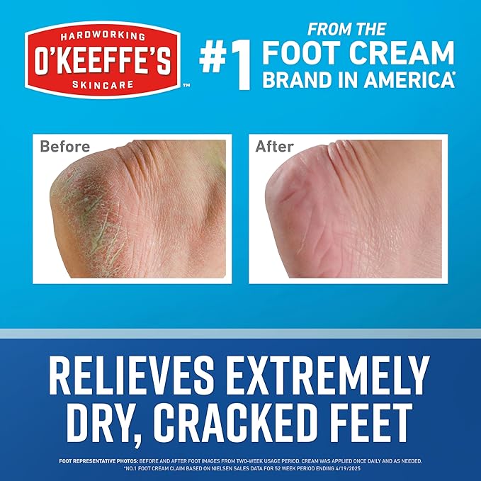 O'Keeffe's for Healthy Feet Foot Cream - 6.4 oz Jar (2 Pack) - Guaranteed Relief for Extremely Cracked, Dry Feet, Repairing Skincare, Instantly Boosts and Retains Moisture Levels
