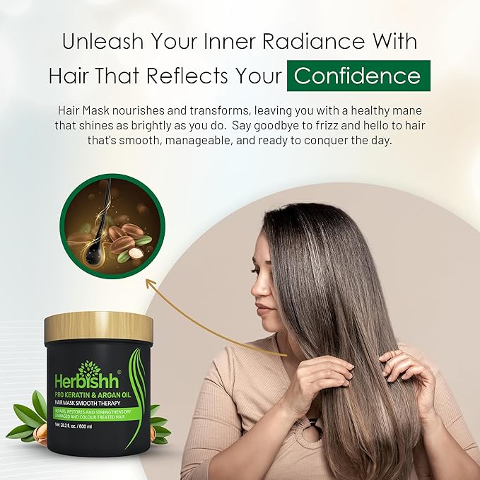 Herbishh Argan Hair Mask-Deep Conditioning & Hydration For Healthier Looking Hair- for very Dry, Weak, Stressed Out Hair, No Sulphates, No Parabens (800ML)