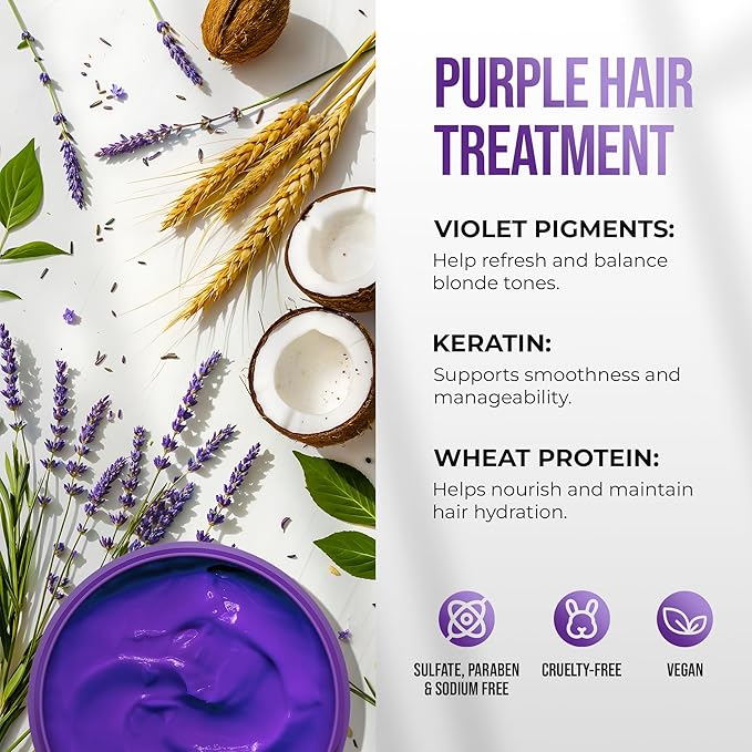 SUNATORIA New Keratin Purple Hair Mask- Blonde Hair Purple Toner - Repair & Nourishment Treatment For Bleached, Brassy Hair - Blue Hair Mask, No Yellow Tones - Deep Conditioner For Color Treated Locks