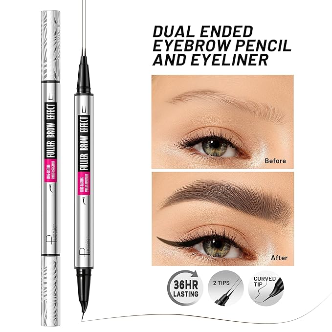 Pudaier 2 Pack 2 Fine Tip Eyebrow Pen, Waterproof Filling Faux Brow Makeup Pencils for Women with Precise Curved Brush-Tip to Fast Create Natural Hair-Like Brows, Last All-Day (Dark Brown)