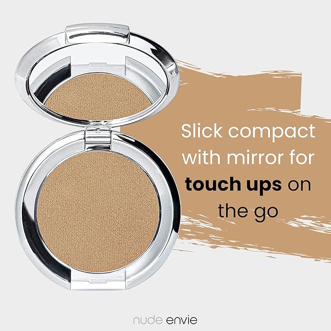 Nude Envie - Powder Highlighter - Velvety Texture & Easy Application - Smooth, Buildable, Shimmer Finish - Infused With Crushed Pearls - Mirror Compact - Vegan, Paraben-Free & Cruelty-Free - Goddess