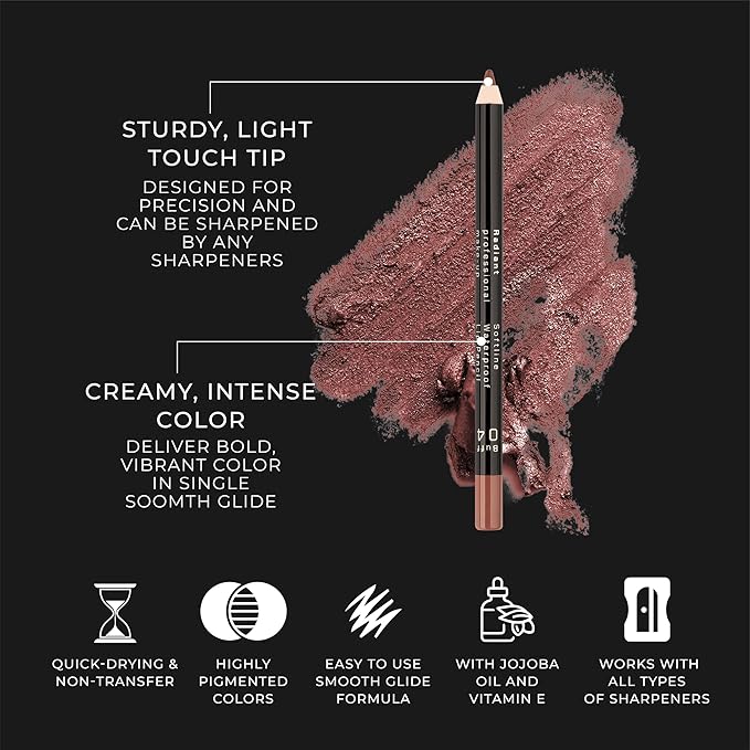 Radiant Professional Waterproof Lip Liner Pencil - Long Lasting Lip Liner for Defined Lips - Soft & Creamy Lipliner with Vitamin E - 1.20 gr, (16 PLUM)