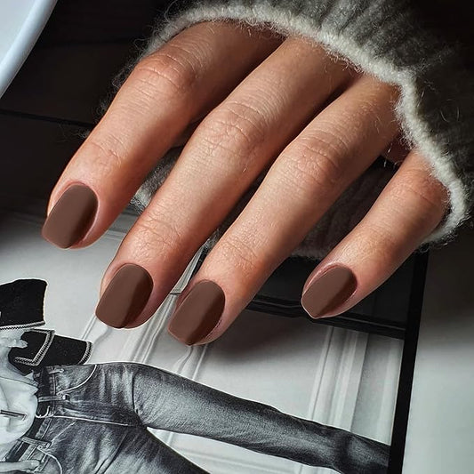 48Pcs Matte Brown Press on Nails Short Square Fake Nails, Glue on Nails Short Gel Nails Press ons, Acrylic Nails Stick on False Nails for Women, Natural Handmade Thick Extra Short Nails Small Petite